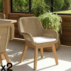 MANY Chaises De Jardin|Fauteuil de jardin résine tressée beige (lot de 2)