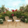 SUMMER Chaises De Jardin|Fauteuil de jardin teck et assise tressée beige avec coussin blanc (lot de 2)