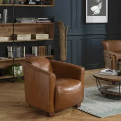 PRESTON Fauteuils Vintage|Fauteuils En Cuir|Fauteuil de salon cabriolet cuir brun