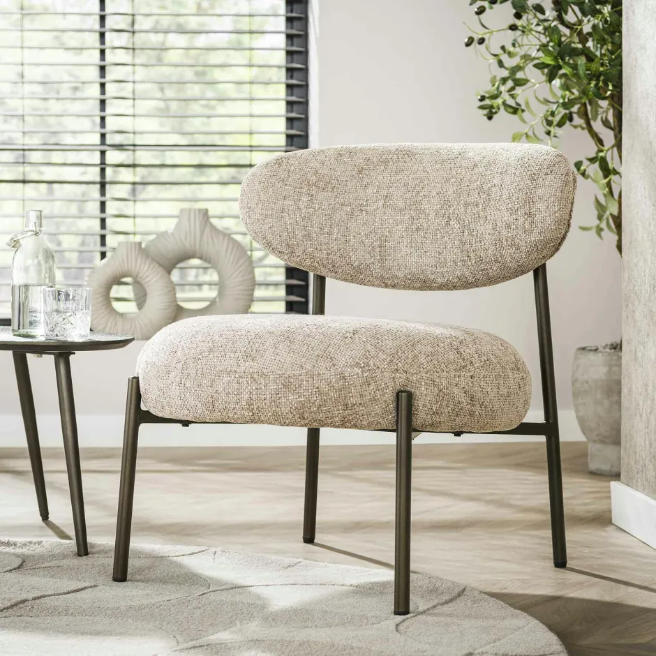 CREEK Fauteuils En Tissu|Fauteuil de salon confortable – tissu chenille sable