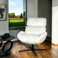 IENA Fauteuils En Tissu|Fauteuil de salon rotatif tissu côtelé blanc