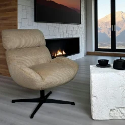 IENA Fauteuils En Tissu|Fauteuil de salon rotatif tissu côtelé blanc
