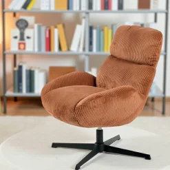 IENA Fauteuils En Tissu|Fauteuil de salon rotatif tissu côtelé blanc