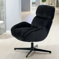 IENA Fauteuils En Tissu|Fauteuil de salon rotatif tissu côtelé blanc