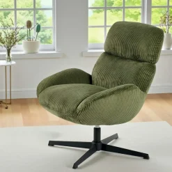 IENA Fauteuils En Tissu|Fauteuil de salon rotatif tissu côtelé blanc