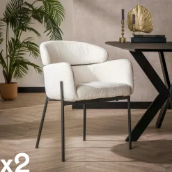 GALWAY Univers Déco·Design Contemporain|Meubles De Cuisine·Chaises|Fauteuil de table beige dossier rond (lot de 2)
