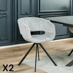 FLORENCE Meubles De Cuisine·Chaises|Chaises Velours|Fauteuil de table contemporain velours gris (lot de 2)