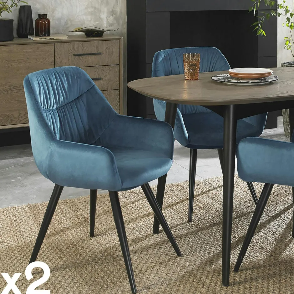 ARLINGTON Chaises Avec Accoudoirs|Chaises Velours|Fauteuil de table en velours moutarde (lot de 2)