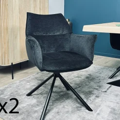 PALERME Chaises Velours|Meubles De Cuisine·Chaises|Fauteuil de table en velours taupe avec retour (lot de 2)