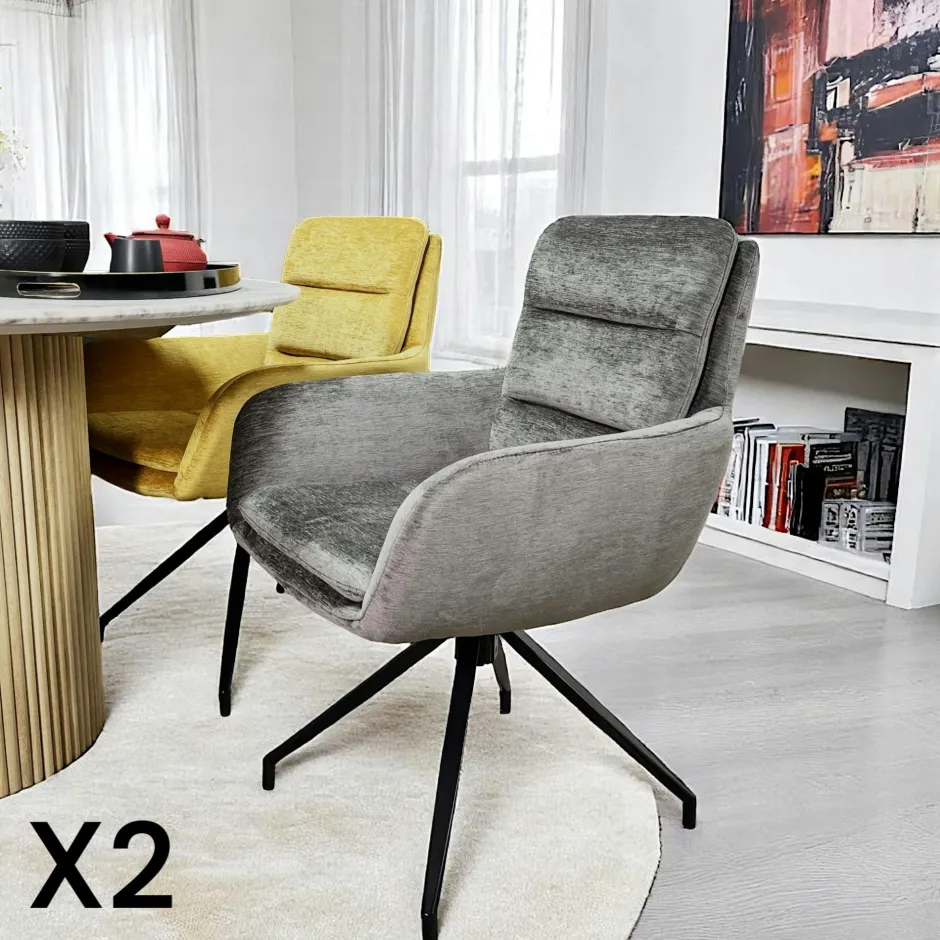 PALERME Chaises Velours|Meubles De Cuisine·Chaises|Fauteuil de table en velours taupe avec retour (lot de 2)
