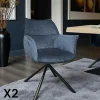 PALERME Meubles De Cuisine·Chaises|Chaises Velours|Fauteuil de table en velours bleu avec retour (lot de 2)