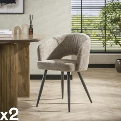 GALWAY Univers Déco·Design Contemporain|Meubles De Cuisine·Chaises|Fauteuil de table en velours tissé chocolat avec dossier ouvert (lot de 2)