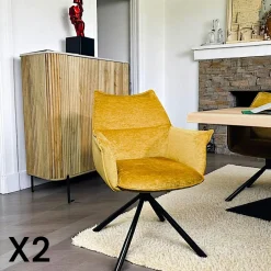 PALERME Meubles De Cuisine·Chaises|Chaises Velours|Fauteuil de table en velours doré avec retour (lot de 2)