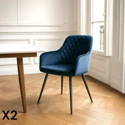 SAVONE Chaises Velours|Chaises Contemporaines|Fauteuil de table en velours bleu nuit (lot de 2)
