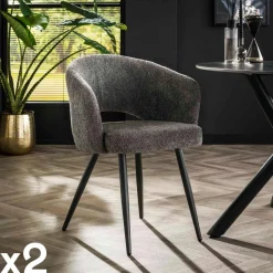 GALWAY Univers Déco·Design Contemporain|Meubles De Cuisine·Chaises|Fauteuil de table en velours tissé sable avec dossier ouvert (lot de 2)