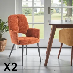 LIGURIE Chaises Contemporaines|Meubles De Cuisine·Chaises|Fauteuil de table gris foncé à dossier ouvert (lot de 2)