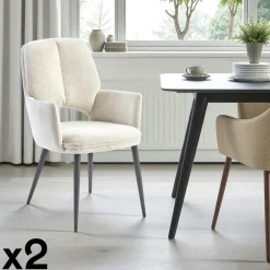 LIGURIE Chaises Contemporaines|Meubles De Cuisine·Chaises|Fauteuil de table gris foncé à dossier ouvert (lot de 2)