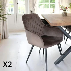 SAVONE Chaises Contemporaines|Meubles De Cuisine·Chaises|Fauteuil de table marron vintage (lot de 2)