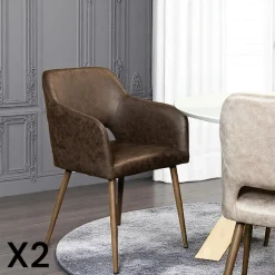 Meubles De Cuisine·Chaises|Chaises Avec Accoudoirs|Fauteuil de table marron chocolat (lot de 2)