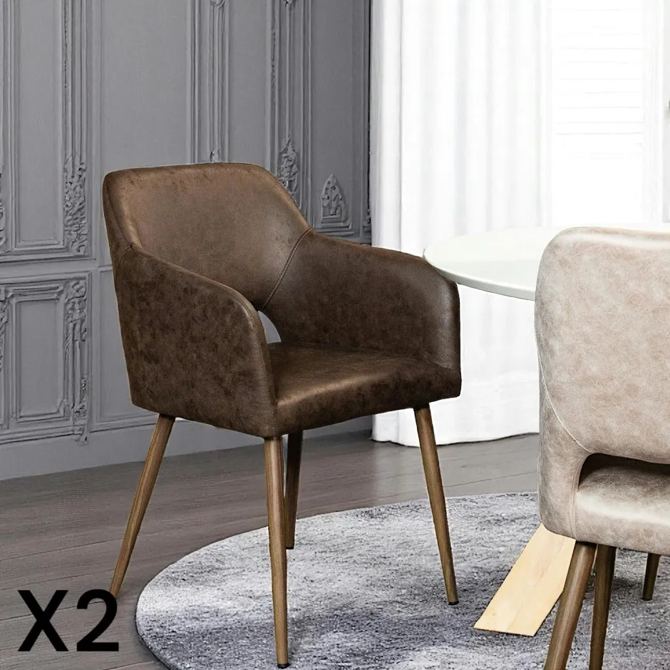 Meubles De Cuisine·Chaises|Chaises Avec Accoudoirs|Fauteuil de table marron chocolat (lot de 2)