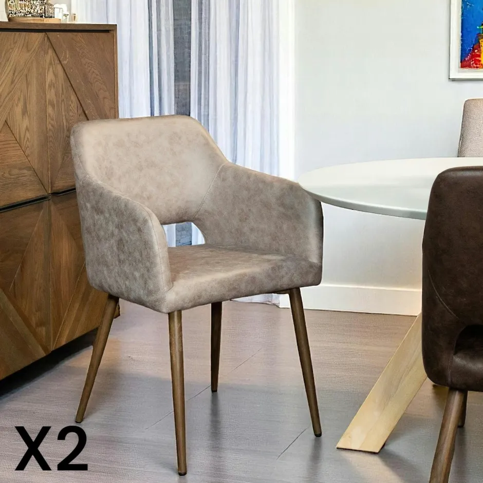 Meubles De Cuisine·Chaises|Chaises Avec Accoudoirs|Fauteuil de table marron chocolat (lot de 2)