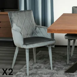 HAWAI Meubles De Cuisine·Chaises|Chaises Capitonnées|Fauteuil de table moderne en velours bleu (lot de 2)