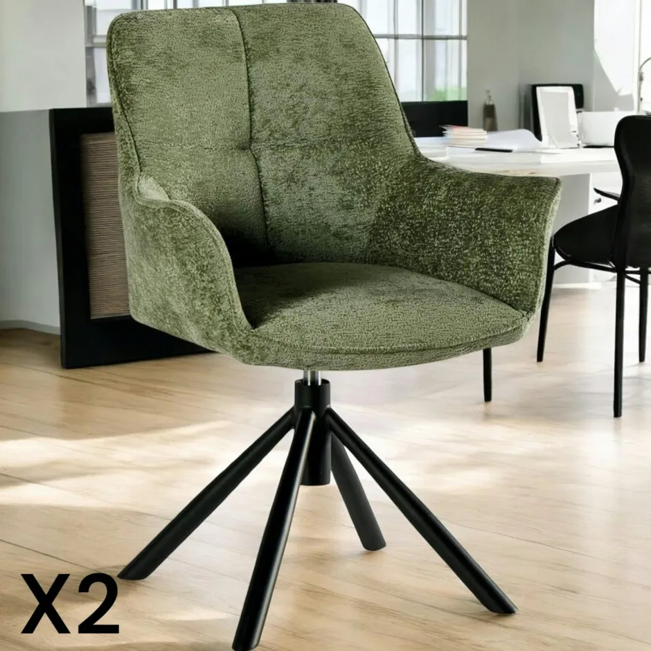 IENA Meubles De Cuisine·Chaises|Chaises Avec Accoudoirs|Fauteuil de table pivotant tissu vert (lot de 2)