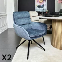PALERME Meubles De Cuisine·Chaises|Chaises Avec Accoudoirs|Fauteuil de table pivotant en velours gris (lot de 2)