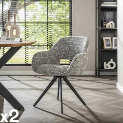 CREEK Chaises Avec Accoudoirs|Chaises Contemporaines|Fauteuil de table pivotant en tissu sable chiné (lot de 2)