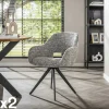 CREEK Chaises Avec Accoudoirs|Chaises Contemporaines|Fauteuil de table pivotant en tissu gris chiné (lot de 2)
