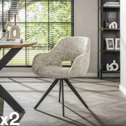 CREEK Chaises Avec Accoudoirs|Chaises Contemporaines|Fauteuil de table pivotant en tissu gris chiné (lot de 2)