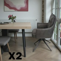LOMBARDIE Meubles De Cuisine·Chaises|Chaises Contemporaines|Fauteuil de table pivotant gris foncé à poignée (lot de 2)