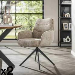 TAJ Fauteuils En Tissu|Fauteuil de table pivotant en velours taupe (lot de 2)