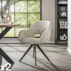CREEK Meubles De Cuisine·Chaises|Chaises Avec Accoudoirs|Fauteuil de table pivotant en tissu gris clair chiné (lot de 2)