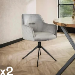 Melbourne Chaises Avec Accoudoirs|Chaises Contemporaines|Fauteuil de table pivotant en velours gris motif damier (lot de 2)