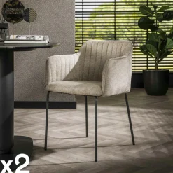 NOVA Chaises Contemporaines|Meubles De Cuisine·Chaises|Fauteuil de table taupe en tissu à larges côtes (lot de 2)