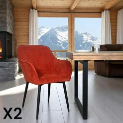 MALMOE Chaises Avec Accoudoirs|Chaises Contemporaines|Fauteuil de table tissu cotelé terracotta (lot de 2)