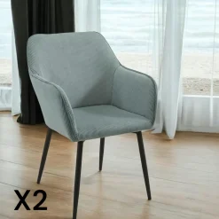 MALMOE Chaises Avec Accoudoirs|Chaises Contemporaines|Fauteuil de table tissu cotelé gris (lot de 2)