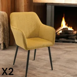 MALMOE Chaises Avec Accoudoirs|Chaises Contemporaines|Fauteuil de table tissu cotelé gris (lot de 2)