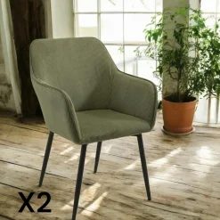 MALMOE Chaises Avec Accoudoirs|Chaises Contemporaines|Fauteuil de table tissu cotelé bleu (lot de 2)