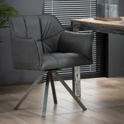 Lucknow Fauteuils En Tissu|Chaises Avec Accoudoirs|Fauteuil de table tissu jeans gris pied étoile