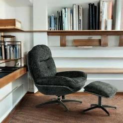 IENA Fauteuils En Tissu|Fauteuil détente gris pivotant avec repose-pieds