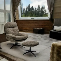 IENA Fauteuils En Tissu|Fauteuil détente gris pivotant avec repose-pieds