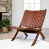 MENDOZA Fauteuils En Cuir|Fauteuil en cuir marron et bois de teck