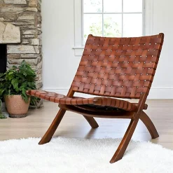 MENDOZA Fauteuils En Cuir|Fauteuil en cuir noir et bois de teck