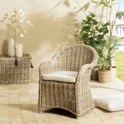 MANY Fauteuils En Rotin|Fauteuil en kubu et rotin avec coussin blanc