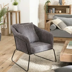 TIM Fauteuils En Tissu|Fauteuil gris anthracite en velours côtelé