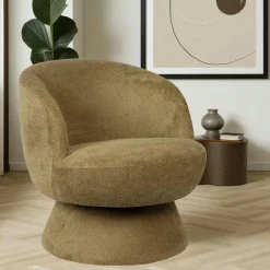 IENA Fauteuils En Tissu|Fauteuil gris pivotant - tissu chenille, style rétro