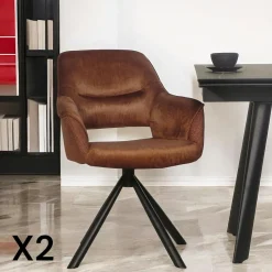 IENA Chaises Velours|Chaises Capitonnées|Fauteuil pivotant bi-matière, couleur cuivre (lot de 2)