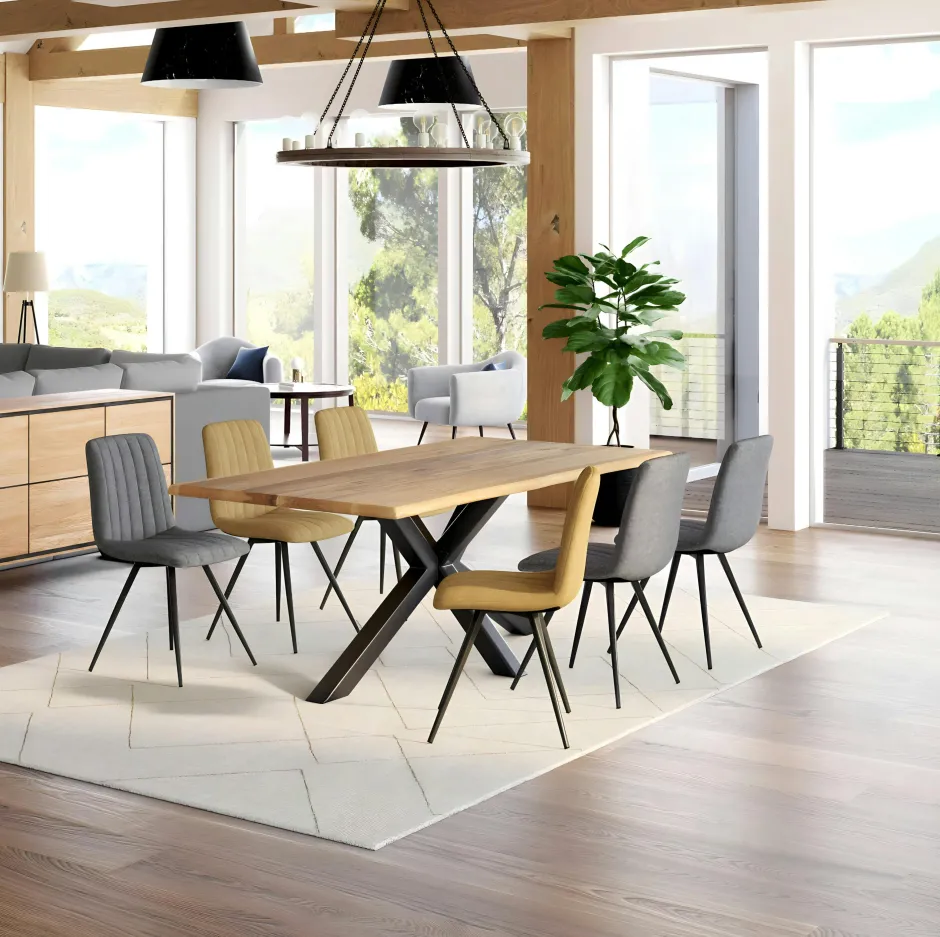 IENA Chaises Capitonnées|Chaises Velours|Fauteuil pivotant bi-matière, couleur grise (lot de 2)